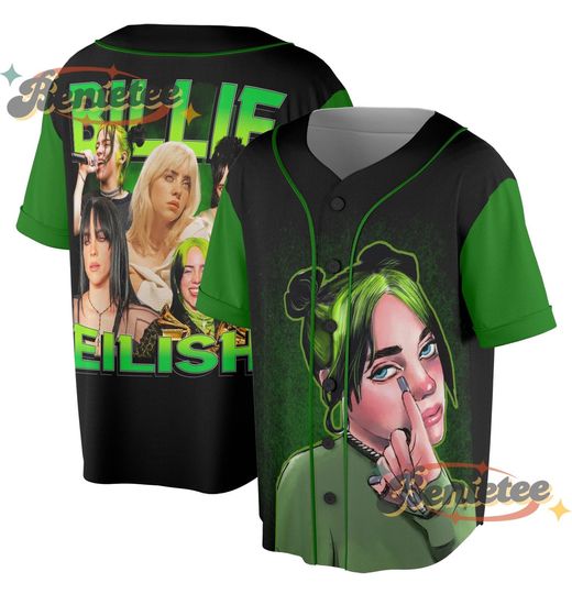 Billie Eilish with Neon Green Hair Jersey, Music Fan Art Tee, Pop Star Graphic Shirt, Gift for Billie Fans, Bold Music Shirt