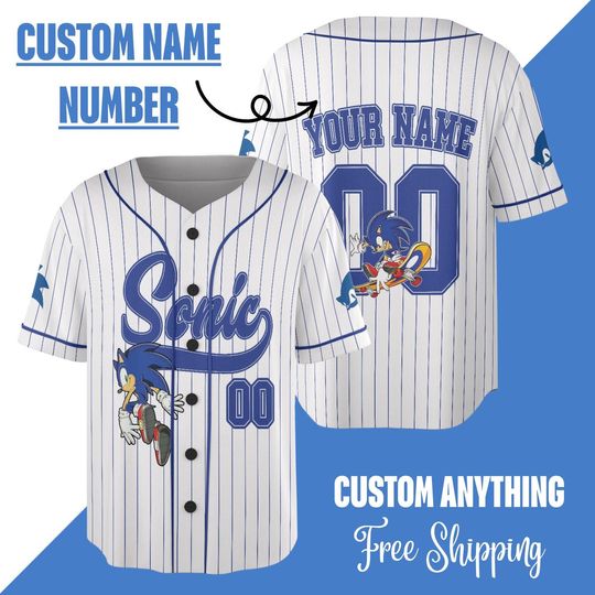 Personalized Sonic Baseball Jersey, Custom Sonic Jersey, Sonic Birthday Gift, Sonic the Hedgehog Birthday, Knuckles Shadow Tails Sonic Shirt