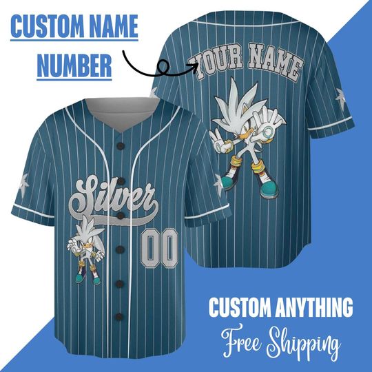 Personalized Silver the Hedgehog Collection Baseball Jersey, Custom Silver Jersey Shirt, The Hedgehog Baseball Jersey, Sonic Birthday Gift