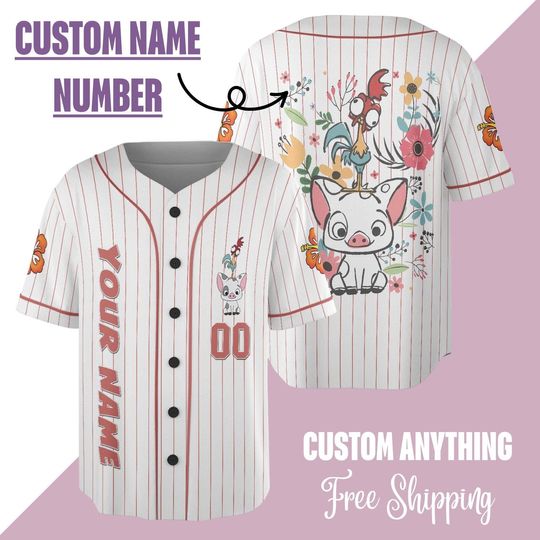 Personalized 70s Pua And Hei Hei Floral Shirt, Disney Moana Shirt, Disneyland Trip Shirt, Disney Princess Shirt, Moana Birthday Jersey