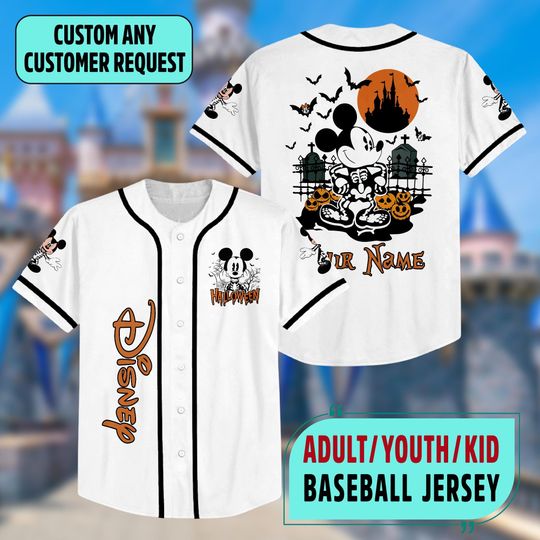 Personalized Disney Mickey Mouse Halloween Baseball Jersey, Mickey Skeleton Horror Jersey, Halloween Baseball Team, Magic Kingdom Shirt