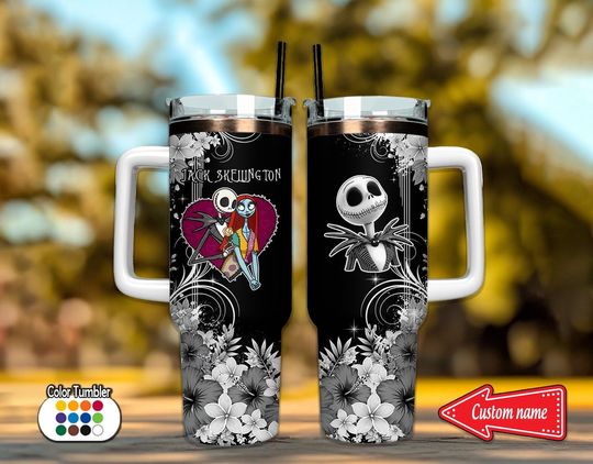 Personalized Nightmare Christmas Tumbler 40oz, Jack Skellington Tumbler, Custom Couple Tumbler, Christmas Stainless Tumbler