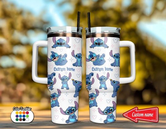 Personalized Disney Stitch 40oz Tumbler, Stitch 40oz Tumbler, Personalized Tumbler with Handle Tumblers