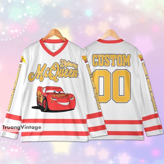 Discover Personalized Lightning McQueen Hockey Jersey, Disney Lightning McQueen Hockey Jersey, Disney Cars Hockey Fan Lover