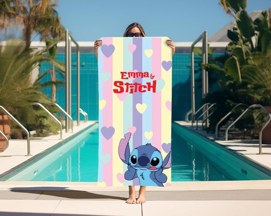 Personalized Stitch Beach Towel, Custom Beach Towel, Disney, Custom Stitch, Kids towel, Birthday Gift, Christmas, Halloween Gift