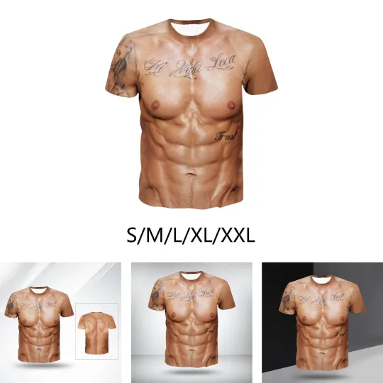 Discover Funny 3D Muscle Printed Men's Short Sleeve T Shirt Summer Tees Tee Tops