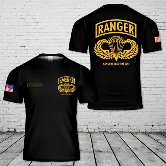Custom Name US Army Rangers Tab Airborne 3D T-Shirt