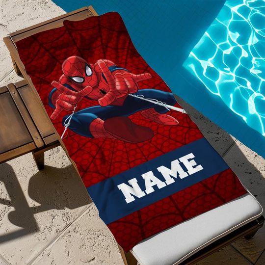 Custom Name Spiderman Beach Towels, Spider Bath Towel, Spiderweb Pool Towel, Marvel Summer Vacation Towel, Kids Beach Towel