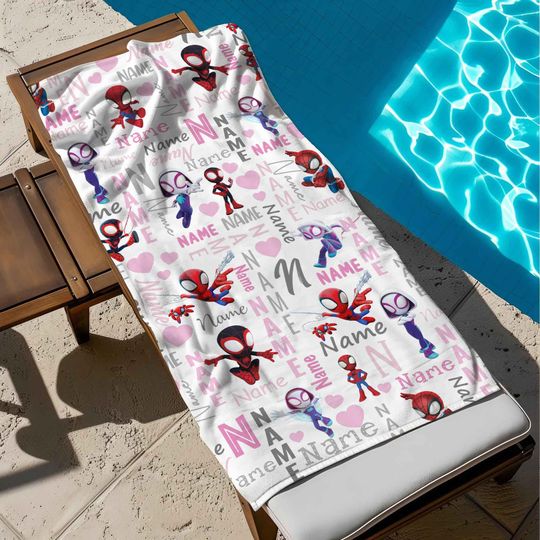 Customized Spidey and His Amazing Friends Beach Towel, Spidey Bath Towel, Pool Towel, Disneyland Gift For Kid, Kids Beach Towel