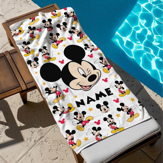 Mickey Mouse Custom Name Beach Towel, Mickey Bath Towel, Pool Towel, Disneyland Gift For Kid, Kids Beach Towel, Summer Vacation