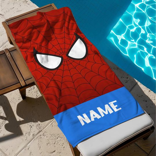 Custom Spiderman Beach Towels, Red Spider Bath Towel, Spiderweb Pool Towel, Movie Summer Vacation Towel, Kids Beach Towel