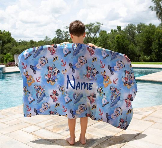 Customize Name Disney Cruise Beach Towel, Mickey & Friends Cruise Trip Bath Towel, Disney Trip Towel, Pool Towel, Summer Vacation