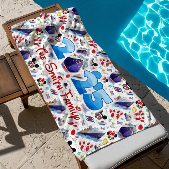 Personalized Family Trip Disney Cruise 2025 Beach Towel, Mickey & Friends Cruise Trip Bath Towel, Pool Towel, Summer Vacation