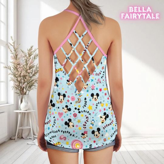 Blue Mickey,  Disney Women Top, Disney Tank Top, Open Back Top, Disney Outfit, Disney Cruise Outfit, All Over Print Top