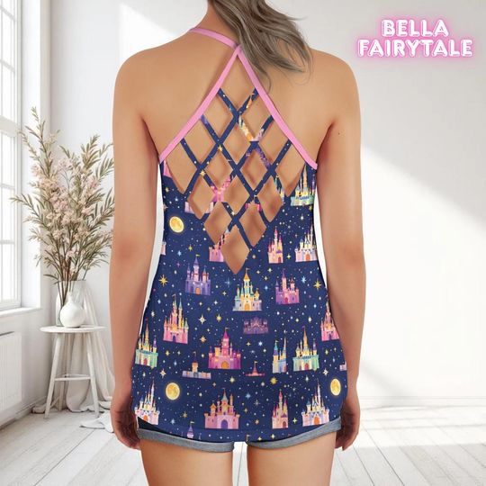 Disney Midnight Castle, Disney Women Top, Disney Tank Top, Open Back Top, Disney Outfit, Disney Cruise Outfit, All Over Print Top
