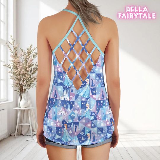 Elsa in Winter Castle, Disney Women Top, Disney Tank Top, Open Back Top, Disney Outfit, Disney Cruise Outfit, All Over Print Top