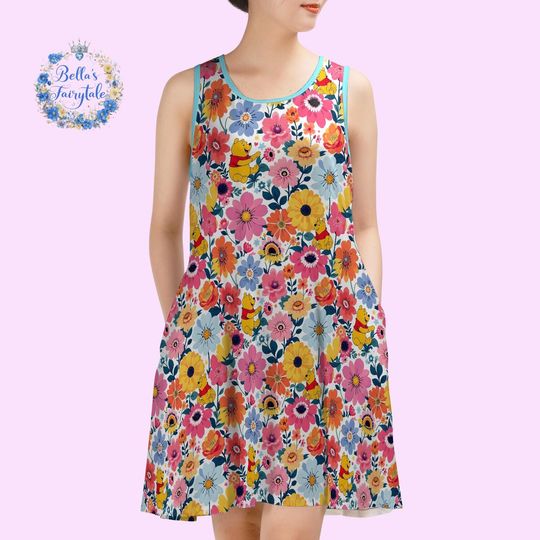 Floral Winnie the Pooh Sleeveless Tank Dress for Women - Summer Disney Dress