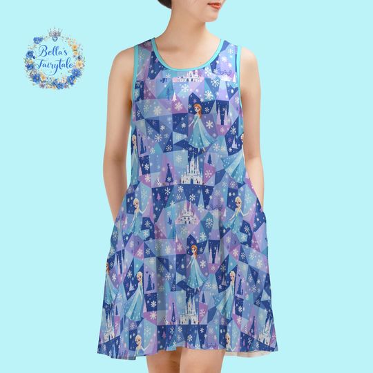 Elsa in Winter Castle Sleeveless Tank Dress, Disney Summer Dress, Cruise Outfit, Disney Theme Park Apparel