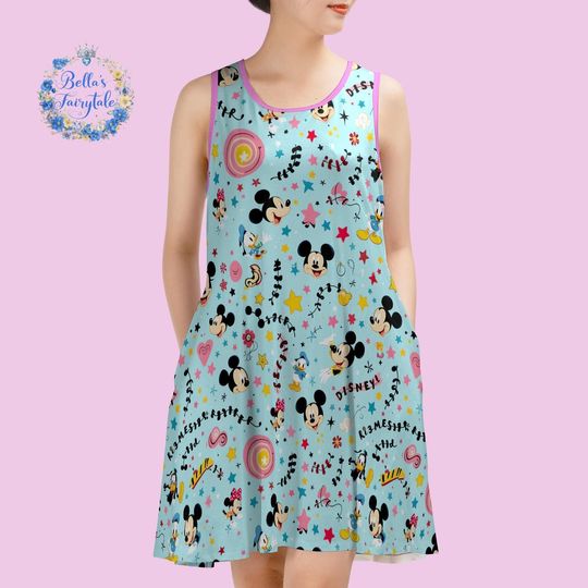 Blue Mickey and Donald Sleeveless Tank Dress for Ladies - Summer Disney Outfit