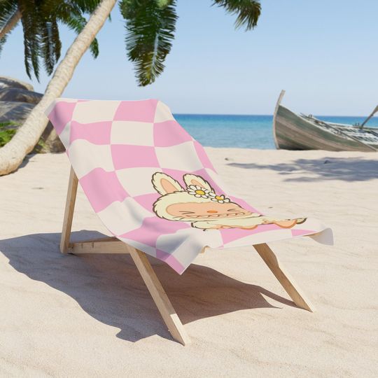 Labubu Beach Towel - Cute Pink Rabbit Towel for Summer and Pool Days