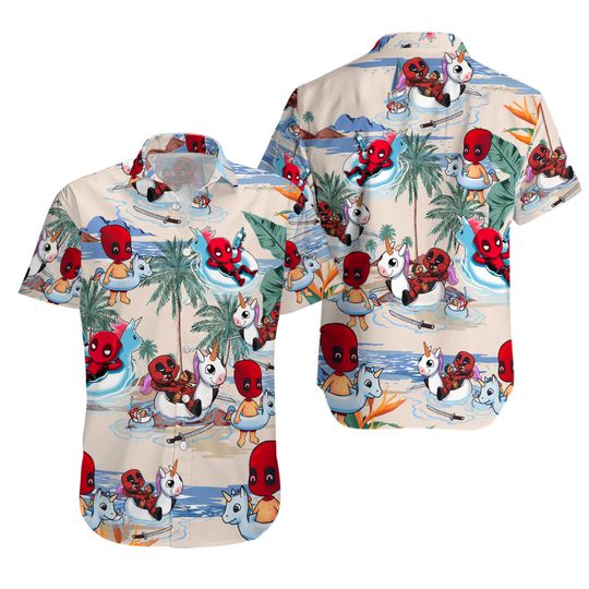 Deadpool Relax Summer Beach Vacation, Deadpool Superhero Button Up Hawaiian Shirt