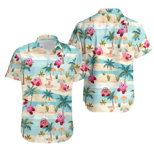Kirby Tropical Beach Hawaiian shirt  - Nintendo Characters Hawaiian shirt - Family Gift -  Father and Son Matching