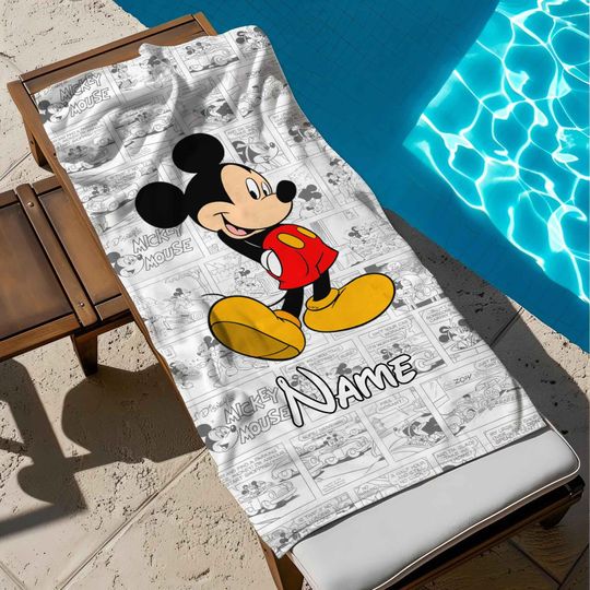 Custom Name Mickey Mouse Beach Towel, Mickey Bath Towel, Pool Towel, Disneyland Gift For Kid, Kids Beach Towel, Summer Vacation