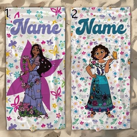 Custom Encanto Mirabel Isabela beach towels, Disney Encanto  pool towels, bachelorette party bridesmaid gifts