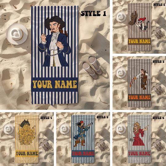 Custom Pirates of the Caribbean All Characters beach towels, Disney Jack Sparrow pool towels, bachelorette party bridesmaid gifts