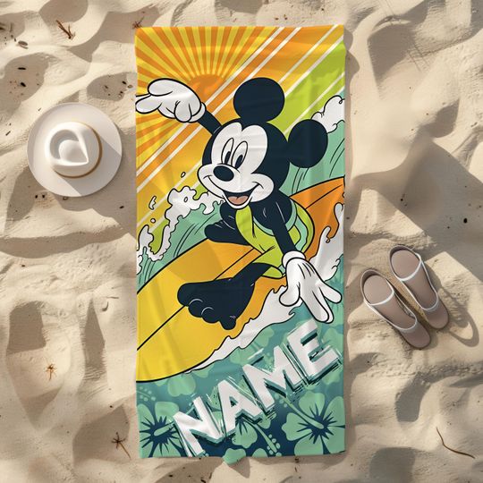 Disney Mickey Surfing Beach Towel, Custom Mickey Beach Towel, Disney Trip, Birthday Gift, Christmas, Halloween Gift