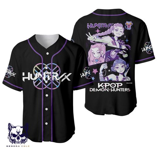 Demon Hunters Huntrix Baseball Jersey  Kpop Anime Streetwear Shirt, Custom Name, K-Pop Demon Hunter Cosplay Top