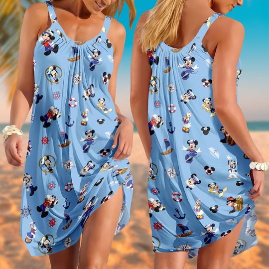 Disney Cruise Sling Summer Dress, Magical Vacation Beach Dress, Mickey Cruise Sundress, Nautical Disney Dress, Mickey And Friends Dress