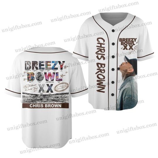 Chris Brown Breezy Bowl Jersey, Breezy Bowl XX 2025 Baseball Jersey, Breezy Bowl Chris Brown Tour Shirt, Breezy Tour Button-Up Jersey Shirt