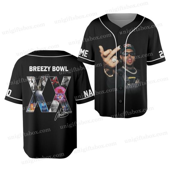 Chris Brown Breezy Bowl XX Custom Name Jersey, Breezy Bowl XX 2025 Baseball Jersey, Breezy Bowl Chris Brown Tour Button-Up Jersey Shirt