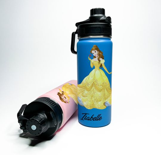 Belle Princess Personalized Name Stainless Steel Water Bottles Sports Lid