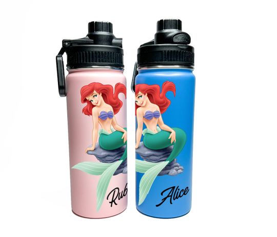 Discover Personalized Name Stainless Steel Water Bottles Sports Lid, Custom Princess Little Mermaid Girls Gift