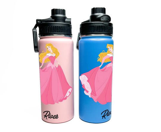 Personalized Name Stainless Steel Water Bottles Sports Lid, Custom Princess Sleeping Beauty Girl Gift