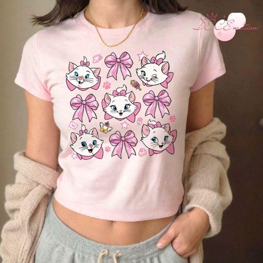 Girly Coquette Bows The Aristocats Disney Marie Cat Baby Tee, Cat Lovers Disney Girl Trip Shirt, Cat Mom, Birthday Girl