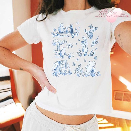 Watercolor Floral Disney Winnie The Pooh Baby Tee, Pooh Bear Birthday Girl Disney Girl Trip Shirt, Pooh and Friends Girly Aesthetic