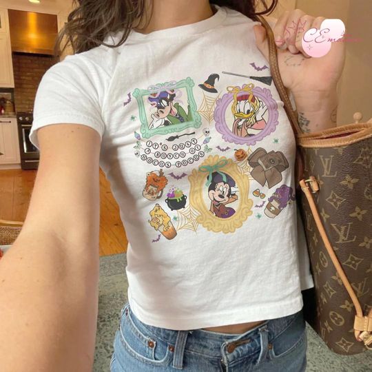 Coquette Bow Minnie Daisy Clarabelle It's Just a Bunch of Hocus Pocus Baby Tee, Sanderson Sisters Halloween Disney Girl Trip Shirt