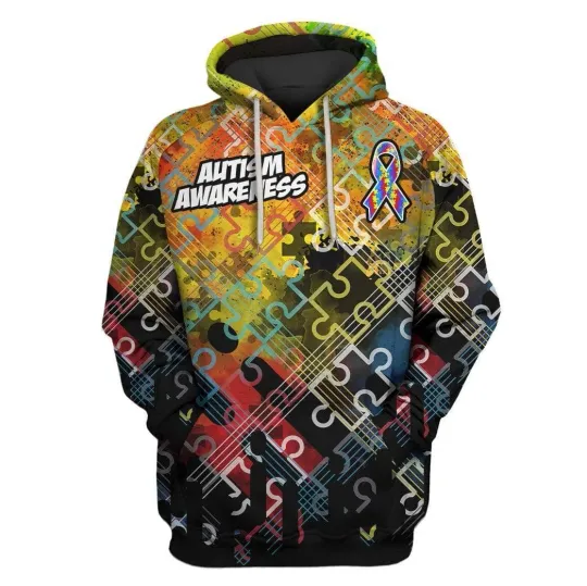 Autism Hoodie Puzzle Piece Painting Color Hoodie 3d Adult BG