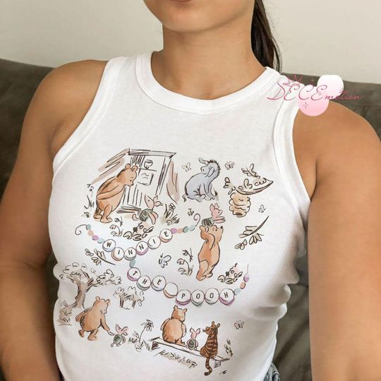 Girly Bracelets Disney Winnie The Pooh Crop Tank, Pooh Bear and Friends Crop Top Tank, Piglet Tigger Eeyore Disney Girl Trip Shirt