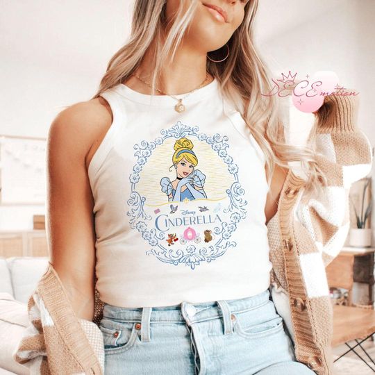 Disney Princess Portrait Crop Tank, Cinde Rapunzel Girly Aesthetic Princess Crop Top, Disney Girl Trip Shirt, Princess Bows