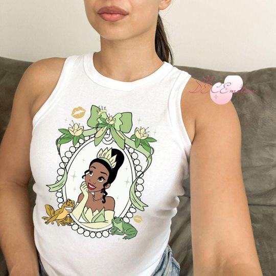 Coquette Bow Disney Princess Crop Tank, Cinde Tiana Girly Aesthetic Princess, Disney Girl Trip Shirt, Princess Bows