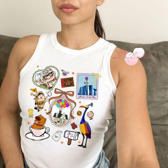 Girly Coquette Bow Disney Up Crop Tank, Adventure is Out There Up House Balloon Carl Ellie Russell, Disney Girl Trip Shirt