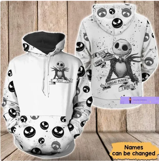 Jack Skellington Rock Paper Scissors 3D HOODIE US Size Christmas Gift Halloween