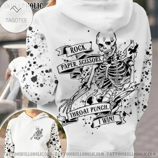 Skeleton Rock Paper Scissors Throat Punch I Win 3D Hoodie Christmas Gift Us Size