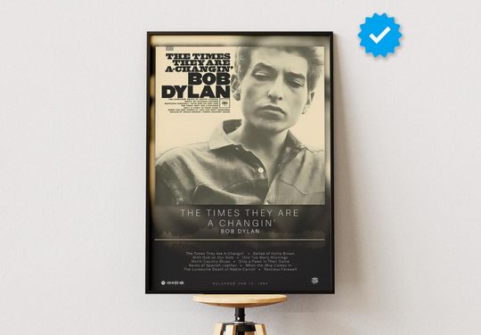 Bob Dylan Poster | The Times They Are A-Changin' Poster | Album Poster Prints | Wall Decor Posters | Album Cover | Rock Music Poster