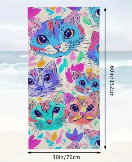 Cat Beach Towel Microfiber Lightweight