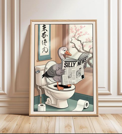 Funny Goose Bathroom Wall Art, Silly Goose Poster, Humorous Animal , Digital Download Farmhouse Toilet Decor